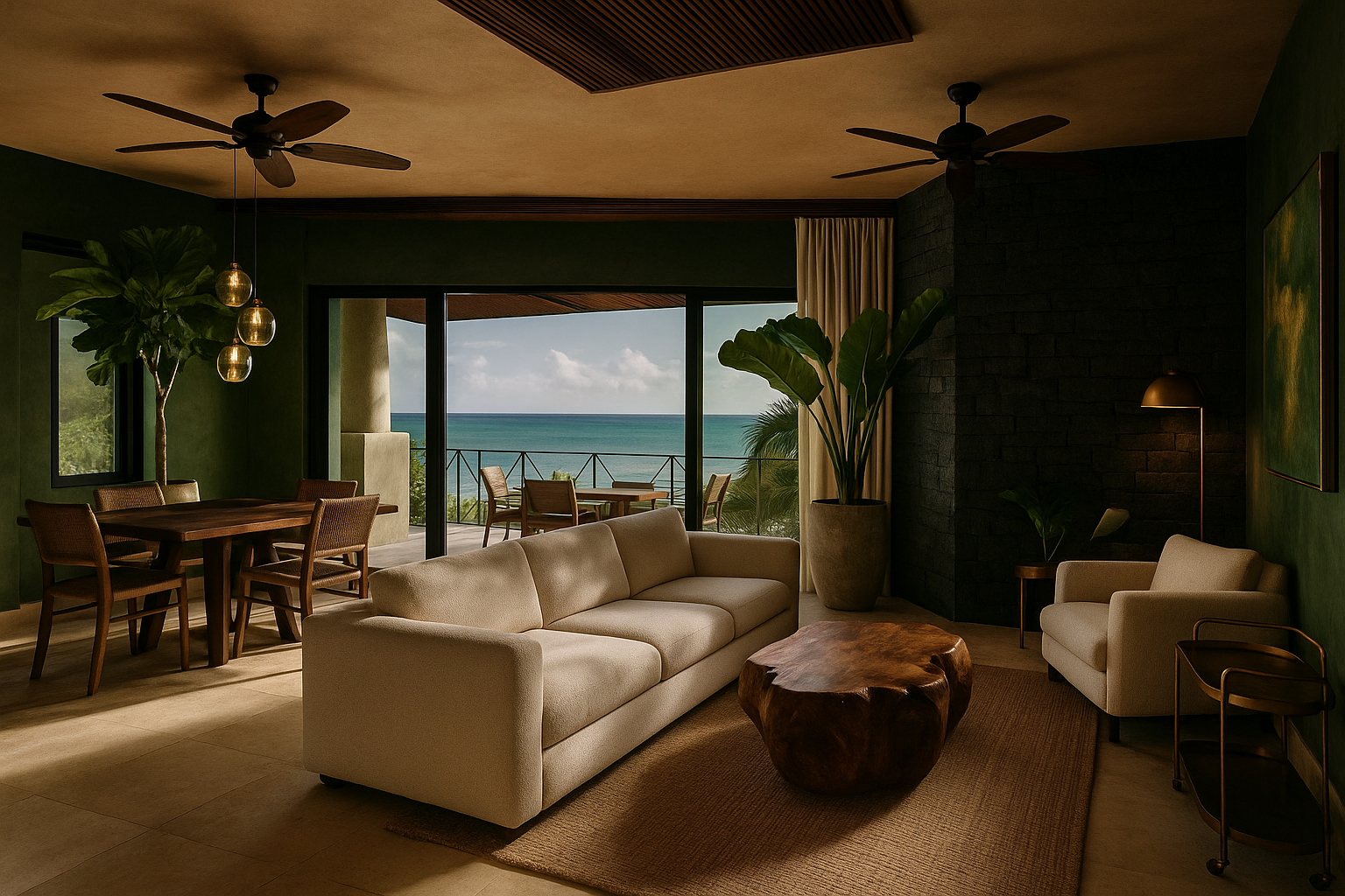 The living room designed in Jungle Luxe