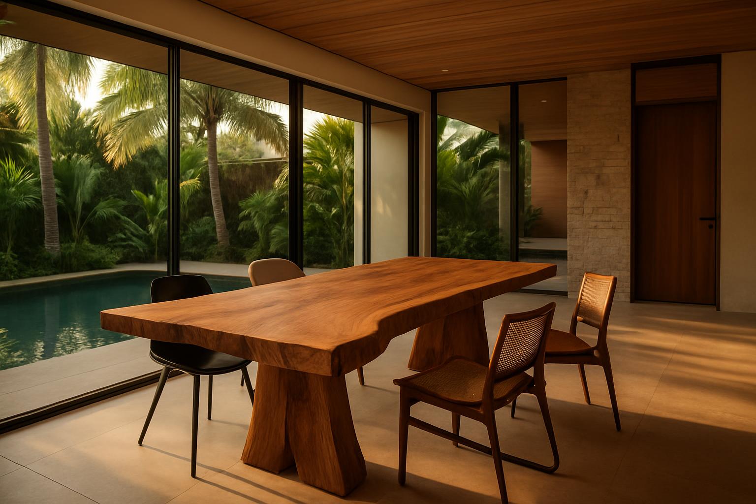 Live-edge parota slab dining table — one slab, one tree